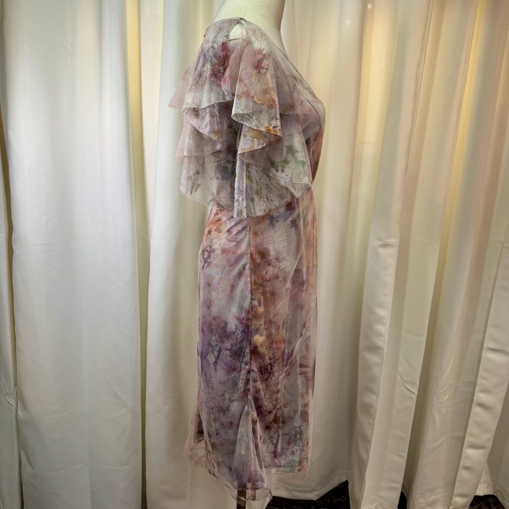 NWT Rene Ruiz Collection ‘Flutter Sleeve Tulle Cocktail Dress’ in Purple Floral - Picture 15 of 16
